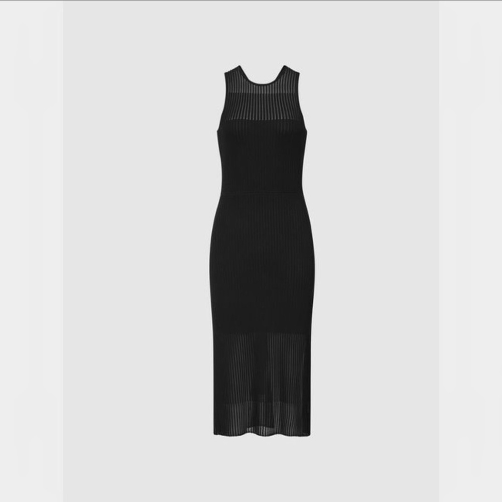 Reiss Aurelia Sheer Stripe Knit Bodycon Dress Black Size Small - Picture 5 of 5